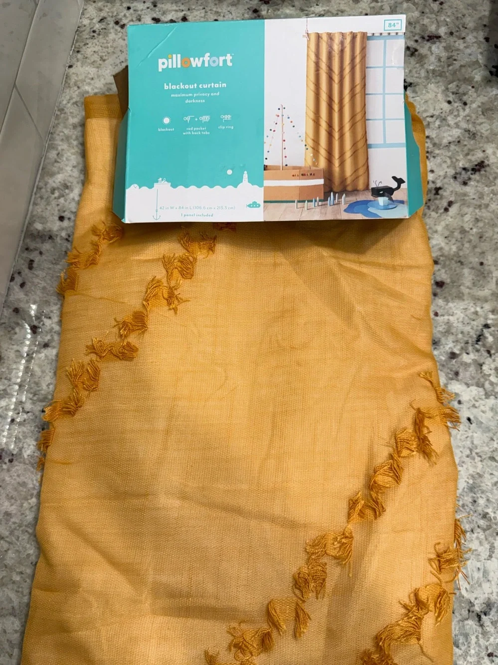 42”W X 84”L Pillowfort Chevron Clip Dotted Kids Blackout Curtain Yellow w/Panel